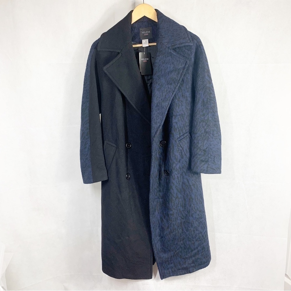 Helene Berman Double Breasted Contrast Animal Print Coat Wool Blend Medium